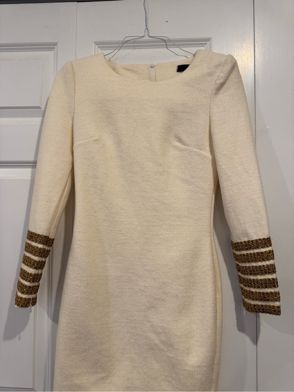 Shibuya 109 Cream Long Sleeve Mini Dress Gold Embellished Cuffs M - Picture 4 of 13
